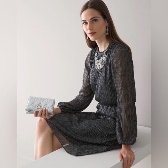 White House Black Market Shimmer Blouson Dress Size Small - Picture 3 of 13